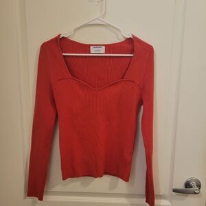 Old Navy Red Ribbed Long Sleeve Top